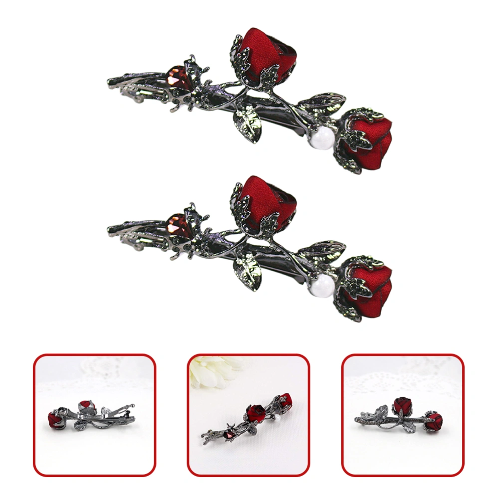 2pcs Rhinestone Rose Hair Clips Flower Hair Barrettes Hair Accessories