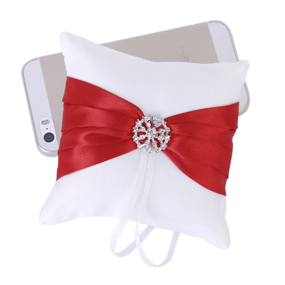 10*10cm White Red Bowknot Wedding Party Pocket Ring Pillow Cushion