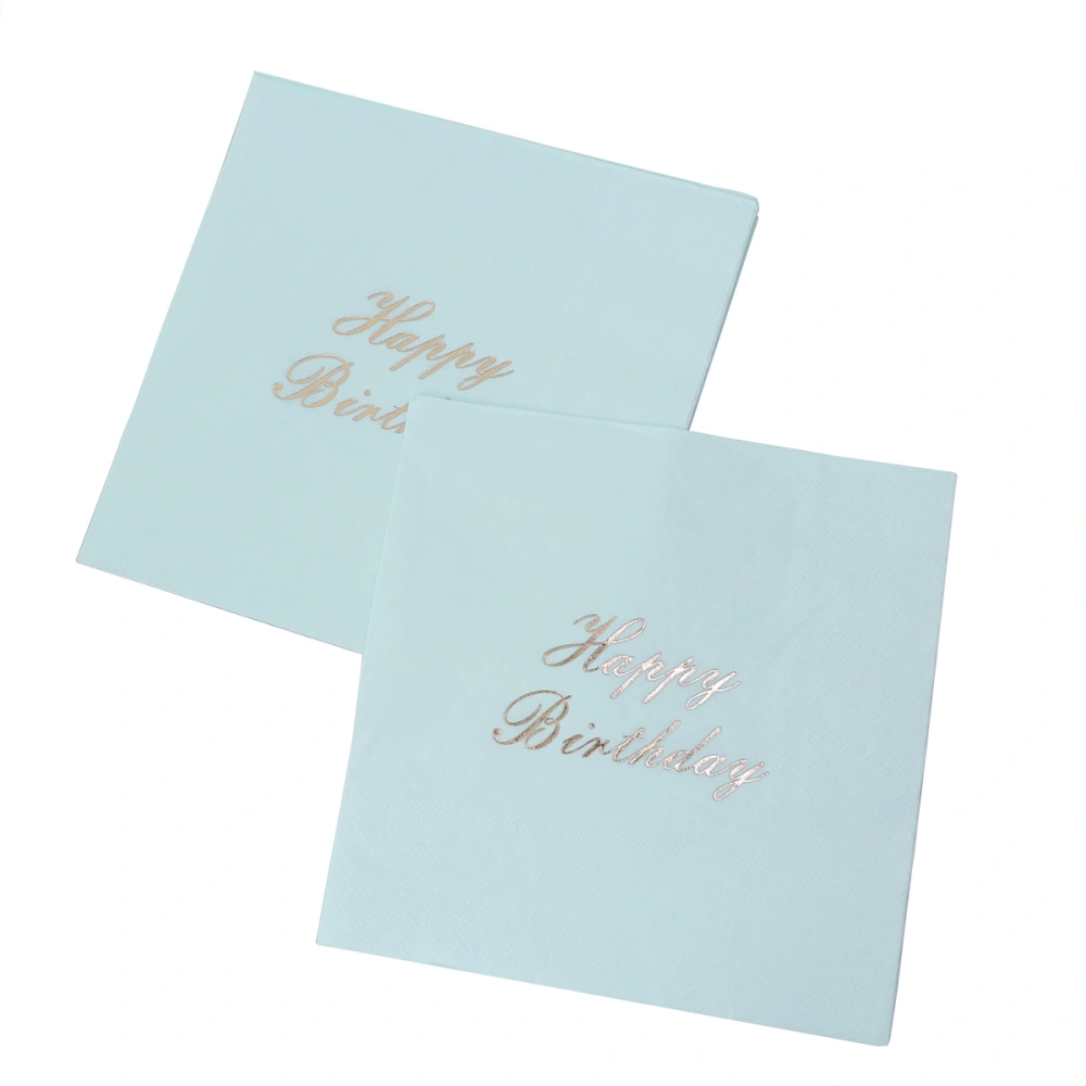 16pcs Happy Birthday Party Hot Stamping Printed Tissue Napkins Paper Towel for Birthday Party Wedding Festival (Blue)