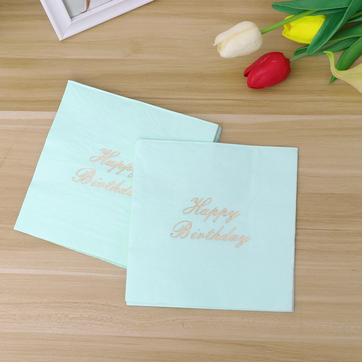 16pcs Happy Birthday Party Hot Stamping Printed Tissue Napkins Paper Towel for Birthday Party Wedding Festival (Blue)