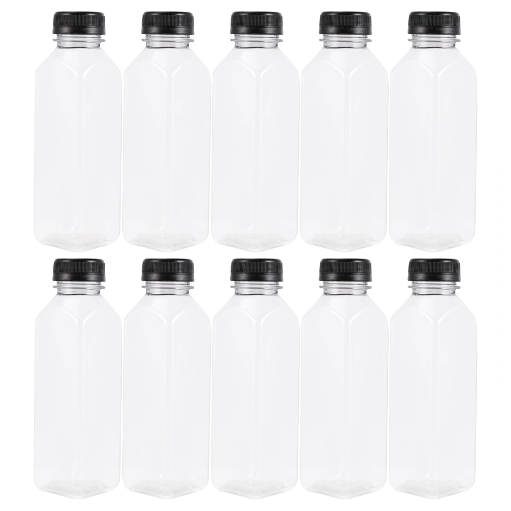 10PCS 400ml Transparent Empty Storage Containers Disposable PET Bottles with Lids for Beverage Drink Bottle Juice Bottle Jar (Black Caps)