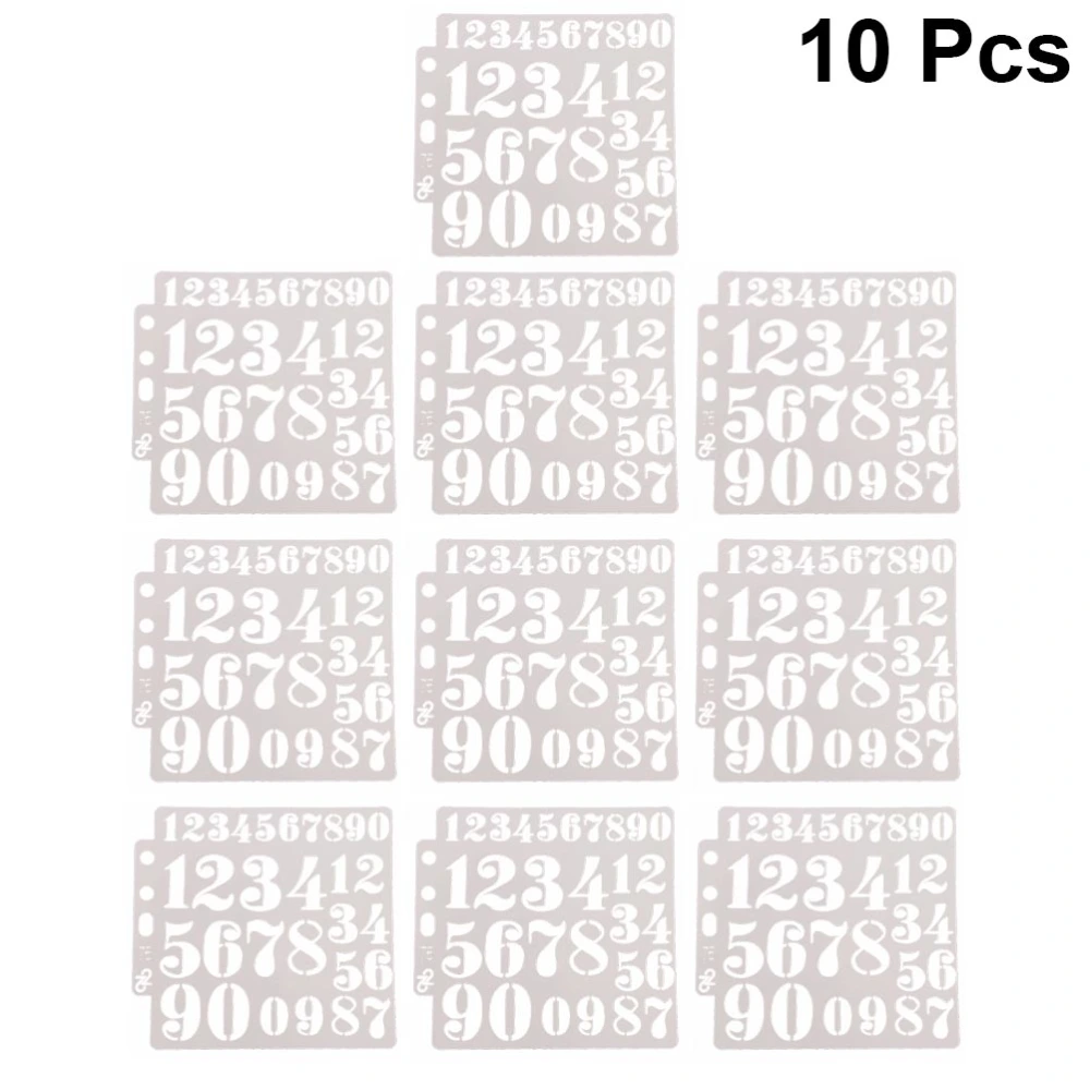 10PCS Drawing Stencil Hollow Out Number Design Art Painting Template for Craft Scrapbooking DIY Cake Coffee Decor (S75)