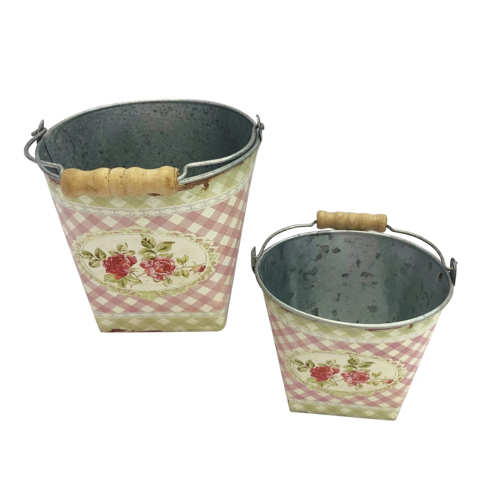 2Pcs Flower Buckets Retro Iron Craft Flower Containers Pretty Home Decorations