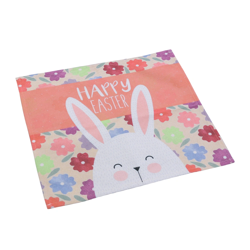 Cartoon Rabbit Cotton and Linen Placements Easter Table Mats Heat-Resistant Anti-slip Dining Table Place Mats (Orange and Pink)