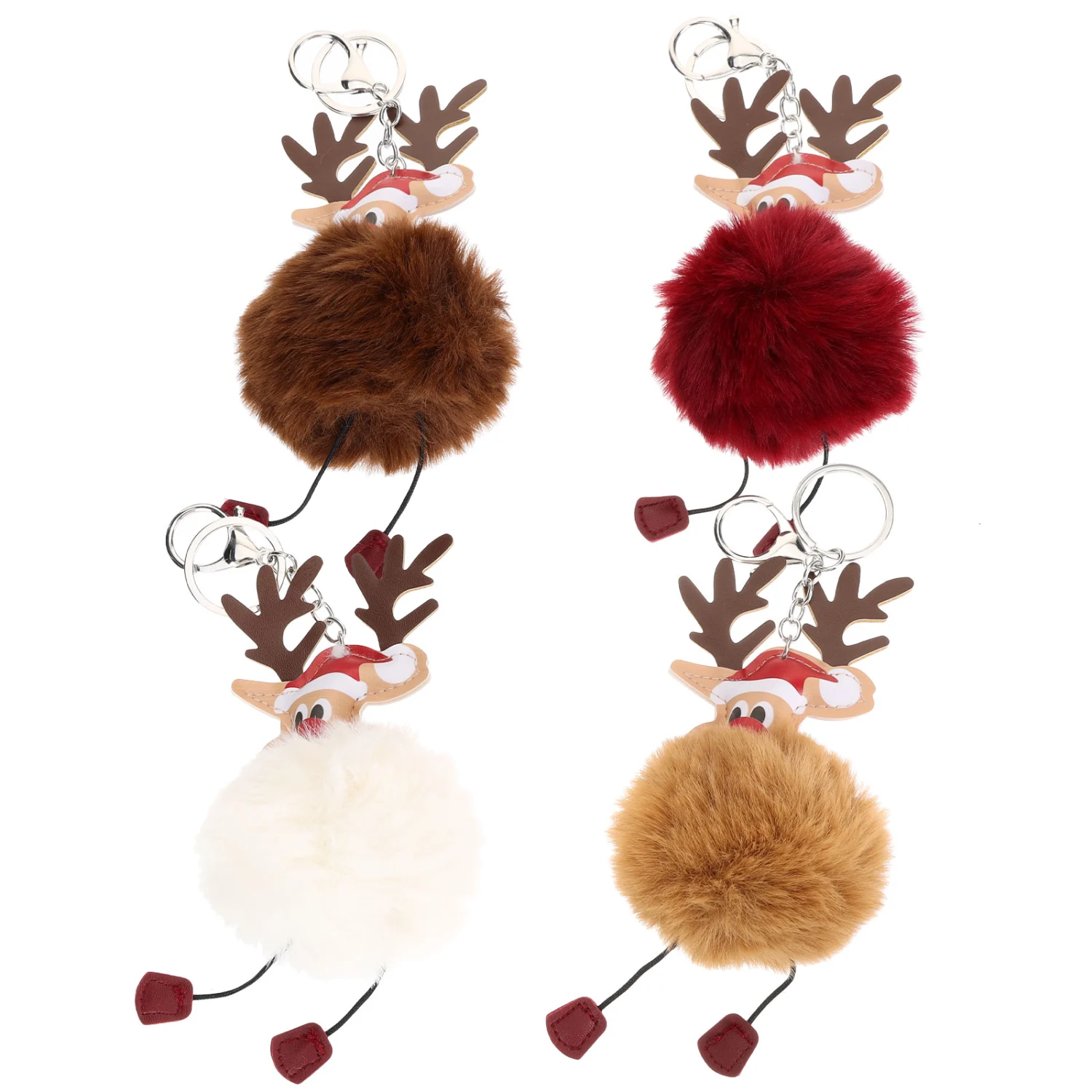 4pcs Plush Keychains Elk Key Pendants Kids Lovely Key Rings Christmas Keychains
