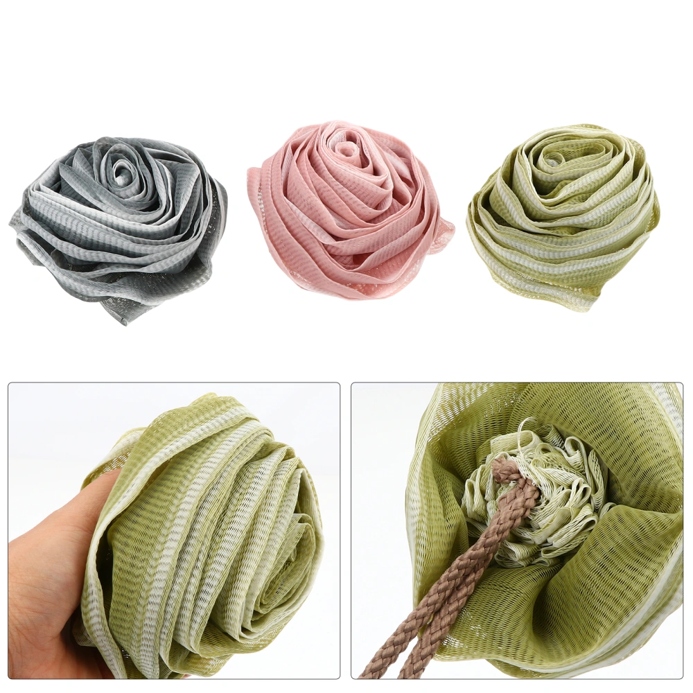 3pcs Rose Flower Shaped Bath Ball Bath Wipe Adult Shower Mesh Scrubber