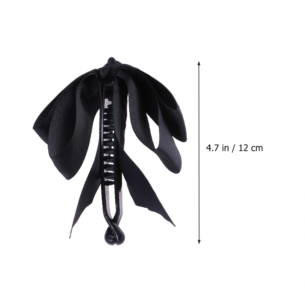 1pc Hair Claw Clip Three Layers Bowknot Ribbon Hair Claw Clamp Barrette for Women Girls (Black)