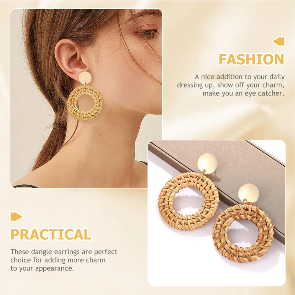 2 Pairs Woven Earrings Drop Dangle Rattan Earrings Women Fashion Accessories