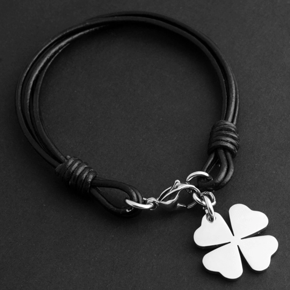 Four-leaf Clover Friendship Bracelet Leather Wrist Chain Handmade Wristband