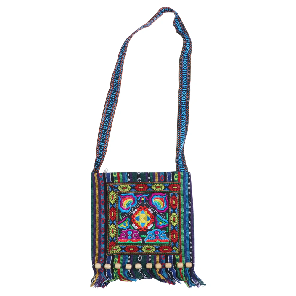 Creative Cultural Shoulder Bag Embroidery Blue Camellia Bag Gift Tassel Bead Design Crossbody Pouch