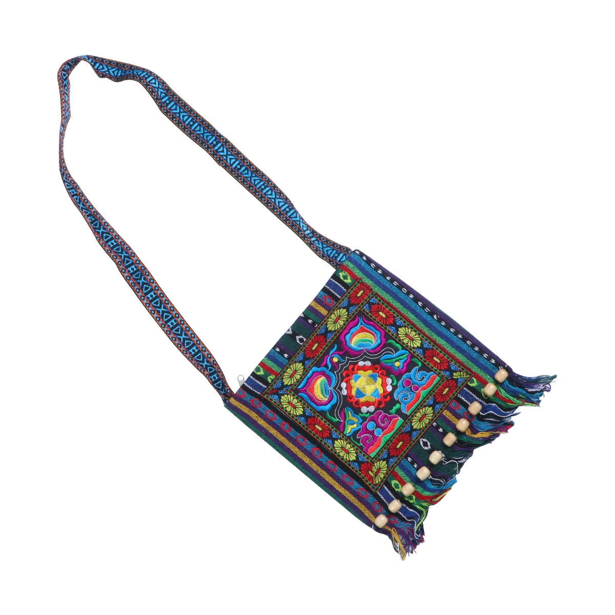 Creative Cultural Shoulder Bag Embroidery Blue Camellia Bag Gift Tassel Bead Design Crossbody Pouch