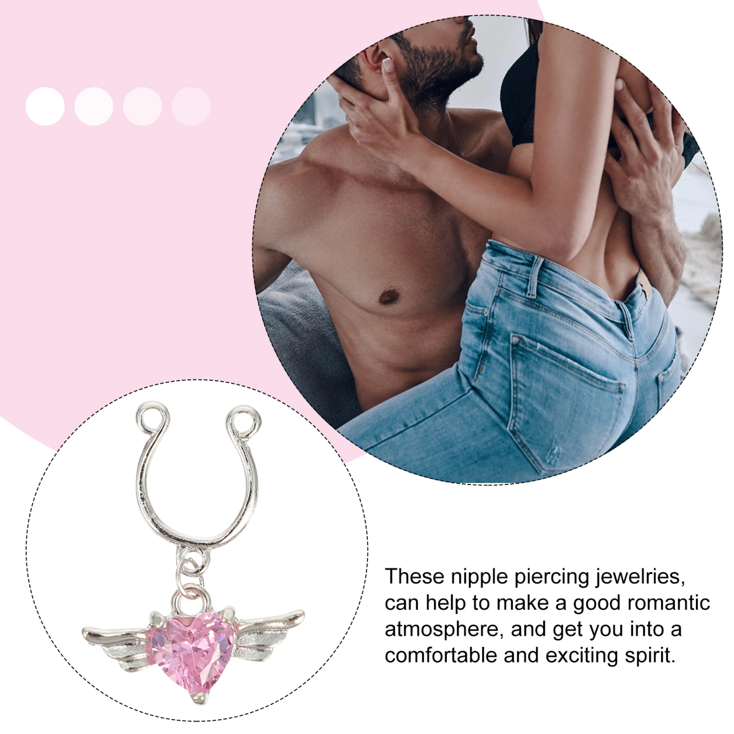 1 Pair Stainless Steel Fake Heart with Wings Rings Fake Piercing Jewelry