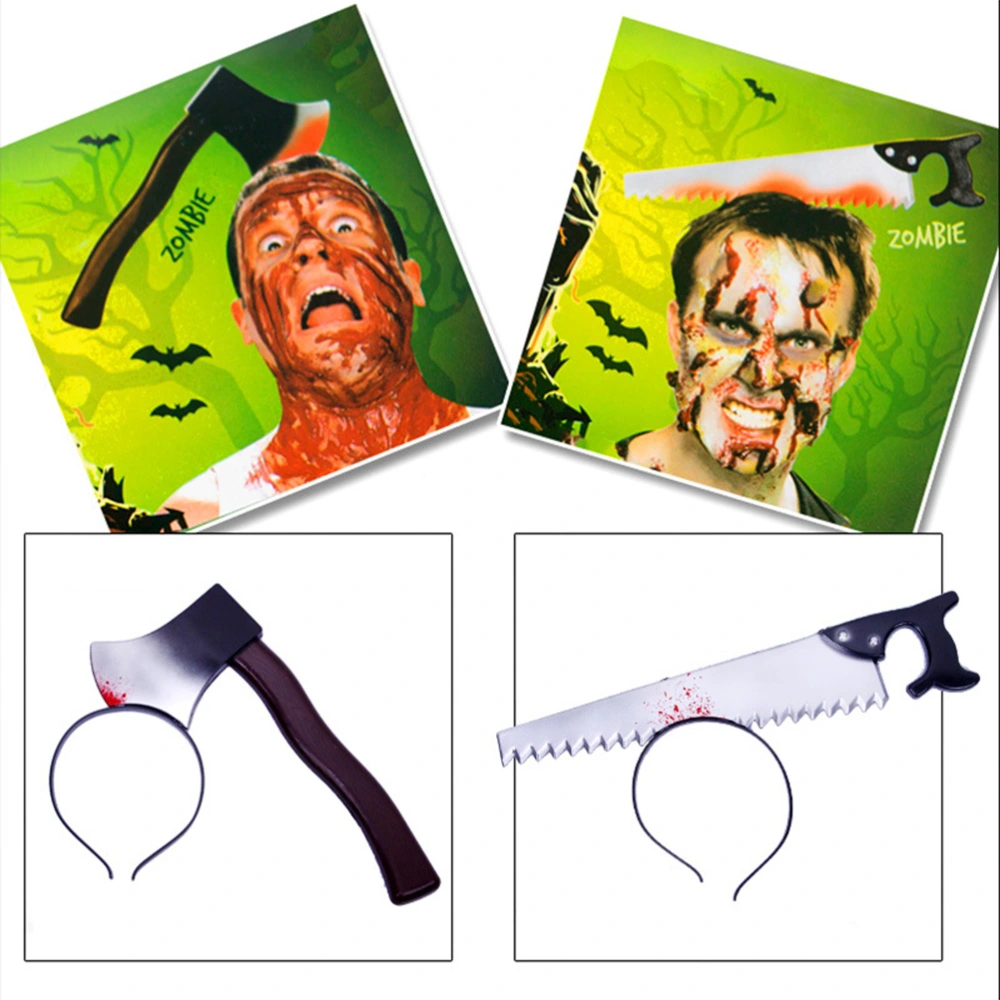 8pcs Halloween Hair Simulation Scissors Axe Hammer Headband Trick Props Bleeding Hair Band Cosplay Costume