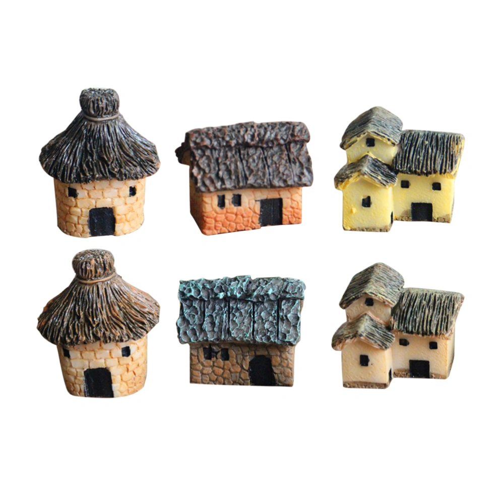 6pcs Mini DIY House Model Decoration Resin Craft Plant Pot Fairy Garden Landscape Decoration Ornament