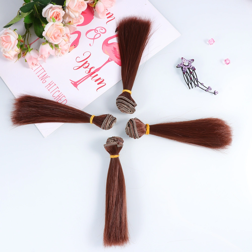 5 Pcs 15cm Heat Resistant Straight Hair Wig Handcraft DIY Doll Wigs Weft Hair Extensions (Deep Claret)