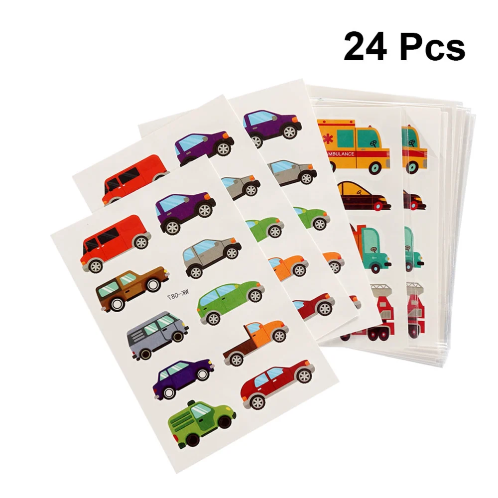 24 Sheets Vehicle Design Temporary Decal Waterproof Removable Stickers Cartoon Car Party Favors for Kids Boys