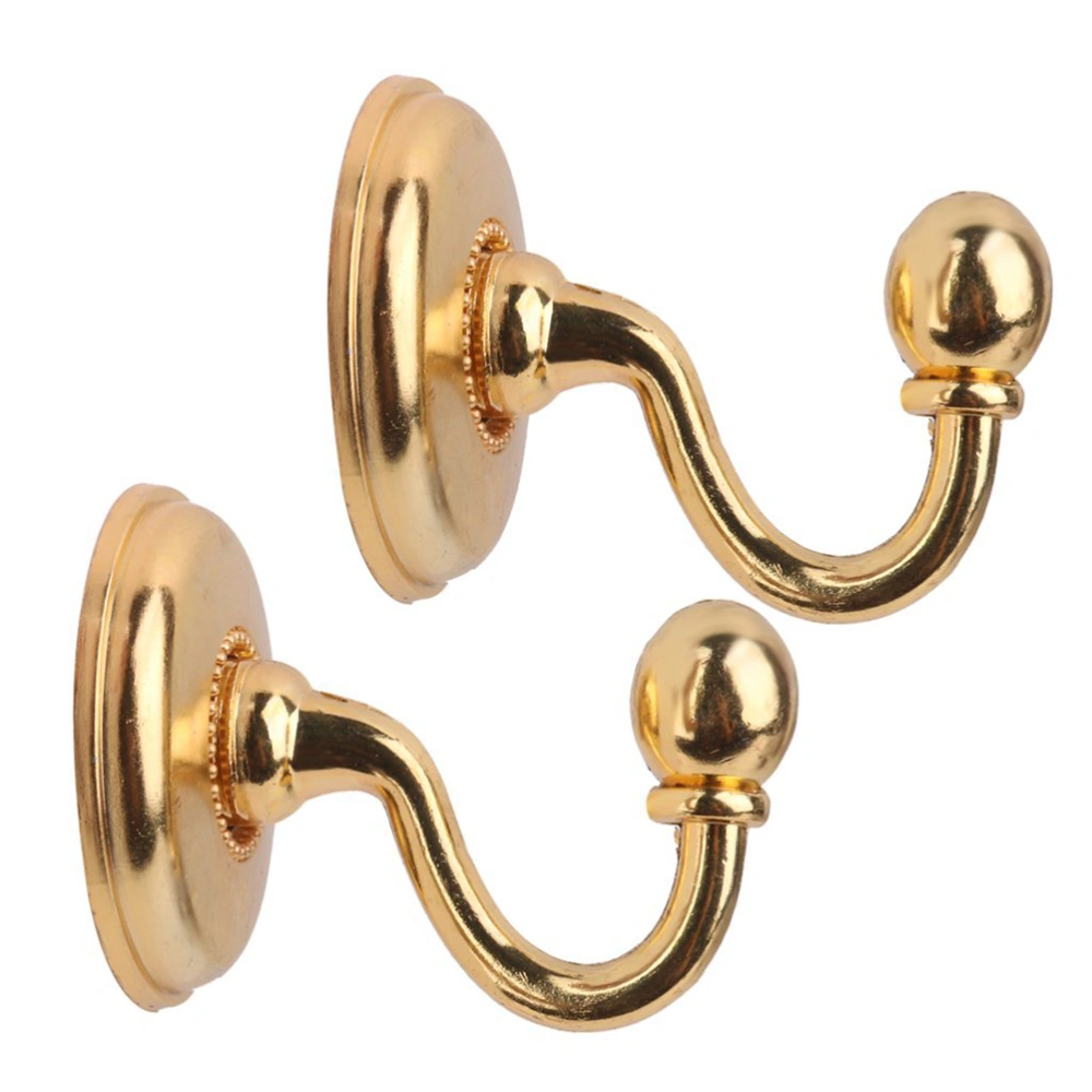 2Pcs Vintage Alloy Pommel Curtain Holdbacks Tieback Hooks Door Wall Hat Coat Hangers (Golden)