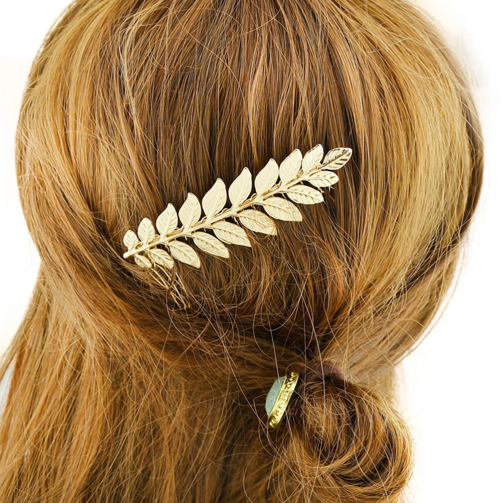 Fashionable Leaf Hairpin Comb Chic Headdress Hair Accessories Vintage Leaves Hair Clip Comb (Gold)