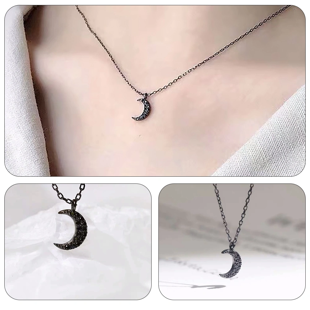 Silver Necklace Clavicle Chain Crystal Moon Neck Chain Rhinestone Clavicle Chain