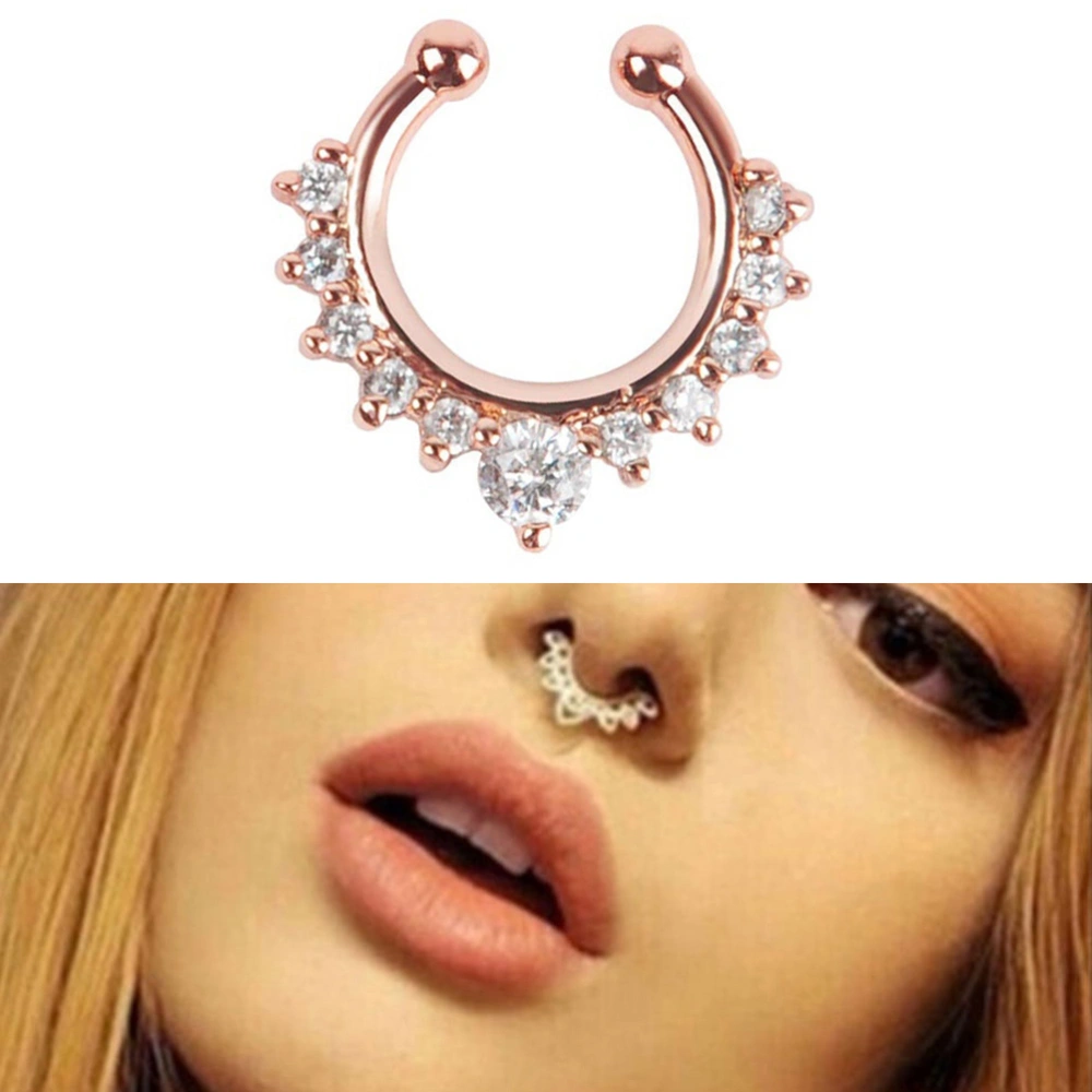 Fancy Alloy Crystal Fake Nose Ring Septum Nose Ring Non Piercing Body Jewelry (Rose Gold)