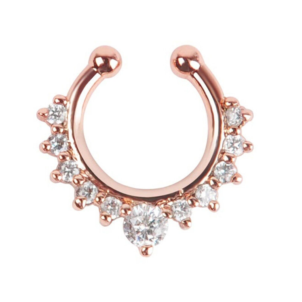 Fancy Alloy Crystal Fake Nose Ring Septum Nose Ring Non Piercing Body Jewelry (Rose Gold)