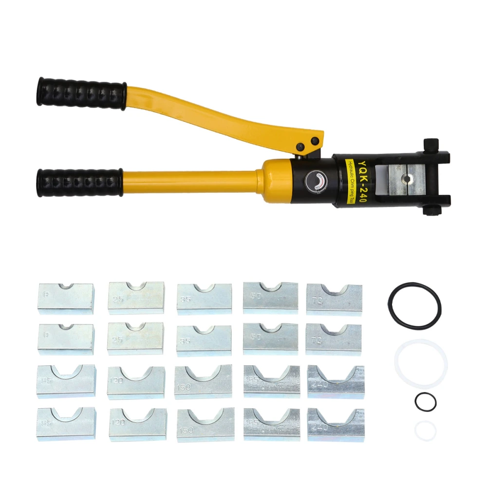 Hydraulic Wire Battery Cable Lug Terminal Crimper Crimping Tool for Crimping and Joining Aluminum Copper Wires Cables with Sealing Ring and Plastic Box (Yellow)