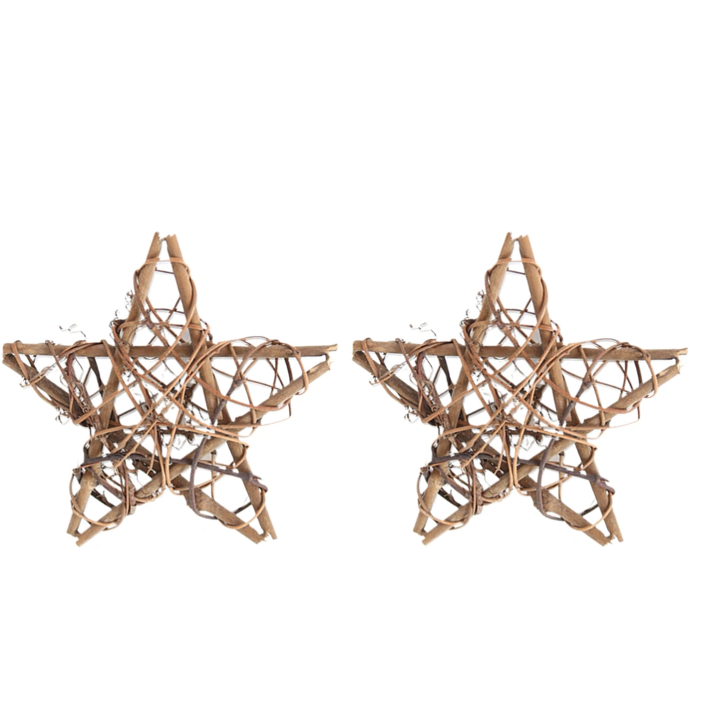 2Pcs Creative DIY Rattan Weave Garland Five-pointed Star Decoration Christmas Hanging Pendant Light Brown