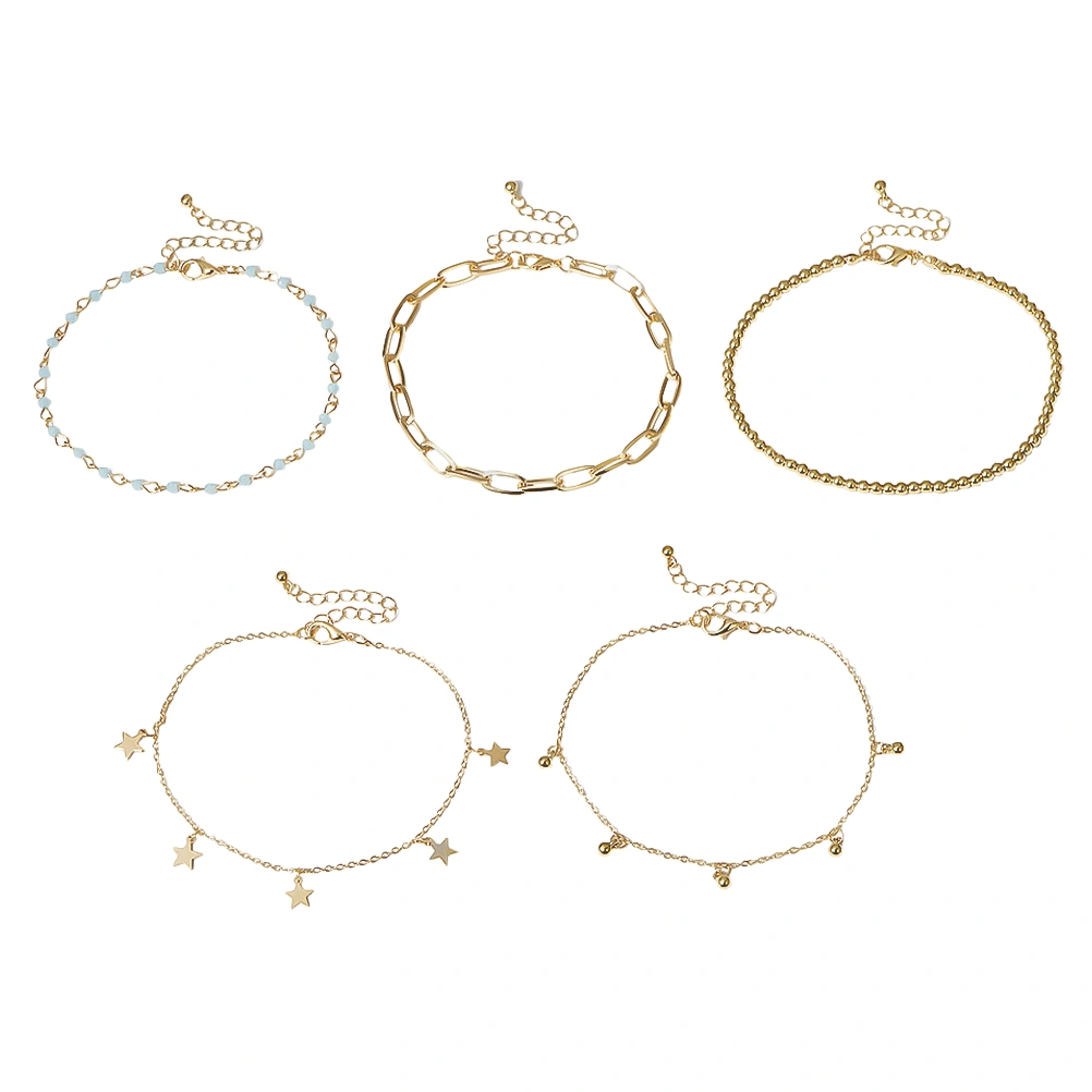 Stars Ankle Chains All-Match Fashionable Simple Multilayers Funny Round Beads Foot Chains for Woman (Golden)