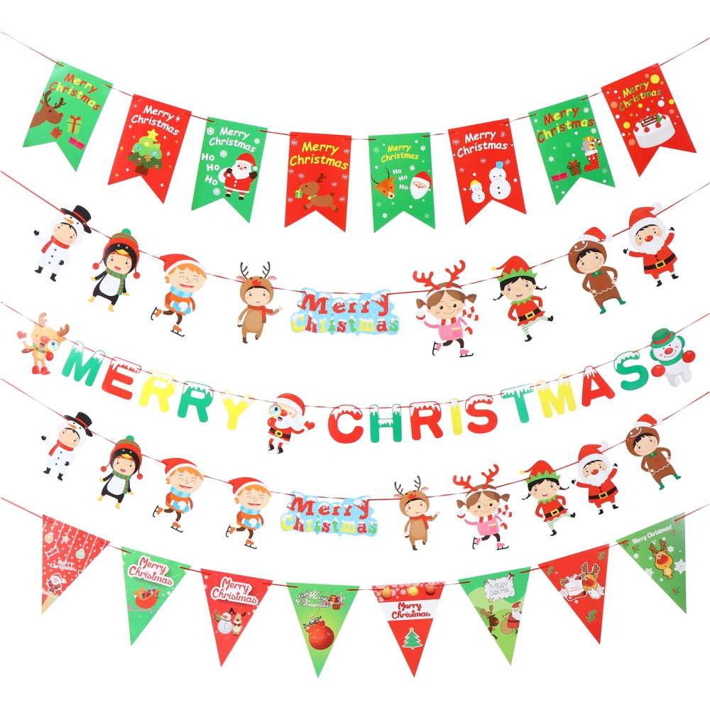 5pcs Christmas Theme Decor Cartoon Paper Banners Creative Hanging Ornaments