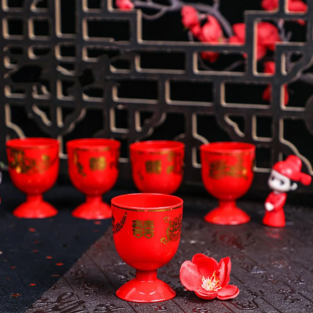 8pcs Chinese Wedding Themed Design Wine Cups Mini Cups Red Wine Chalice Home Supplies