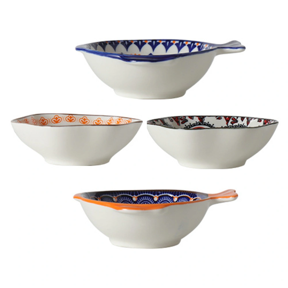 4Pcs Ceramic Sauce Dish Seasoning Dish Bohemia Dipping Bowl Kitchen Supplies (Random Style)