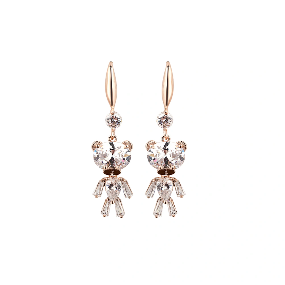 Women's Fashionable Crystal Earrings Bear Shaped Pendant Stylish Shiny Earrings Jewelry