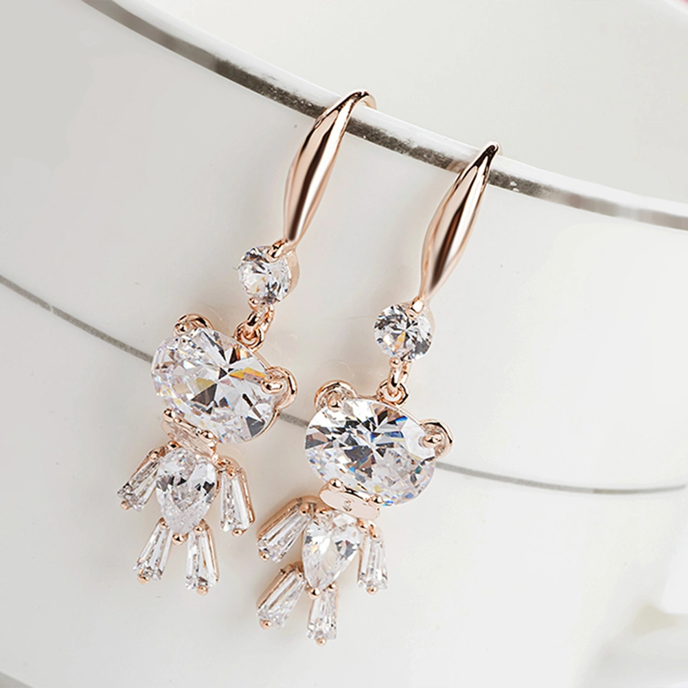 Women's Fashionable Crystal Earrings Bear Shaped Pendant Stylish Shiny Earrings Jewelry