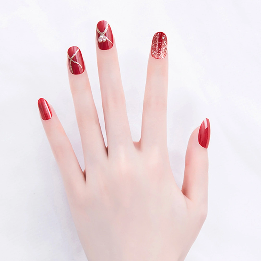 24pcs Bright Red Fake Nails Press on Nail Full Cover Tips for Wedding Christmas