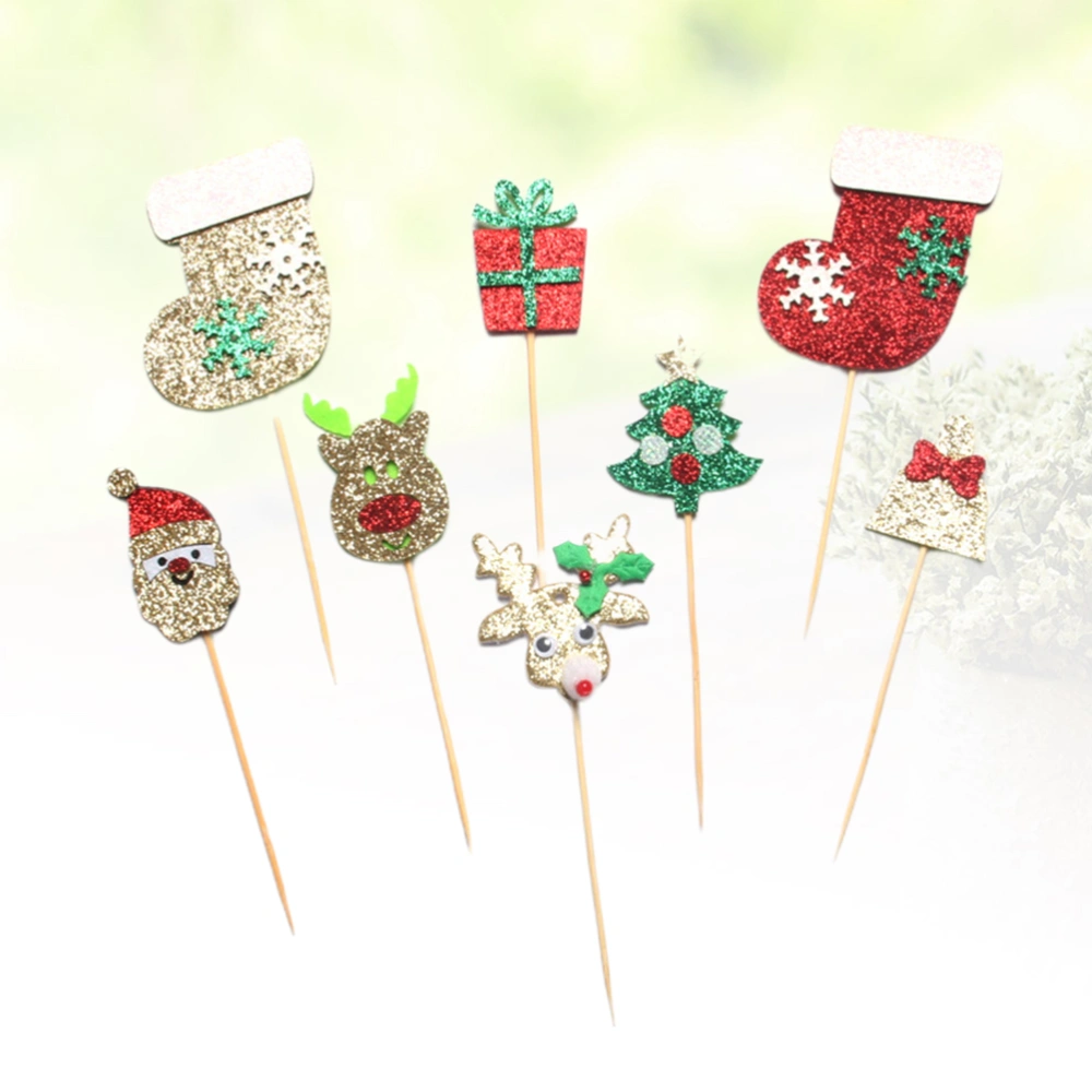 16pcs Christmas Theme Cake Toppers Adorable Dessert Decoration Cupcake Toppers Adornment Fruit Picks for Party Festival