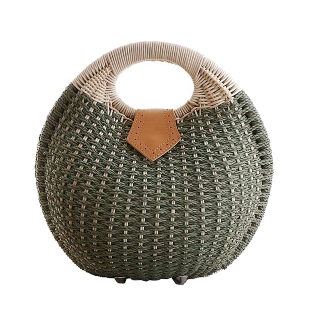 Rattan Handbag Fashionable Straw Shell Shape Storage Handbag for Female Woman Lady (Green)