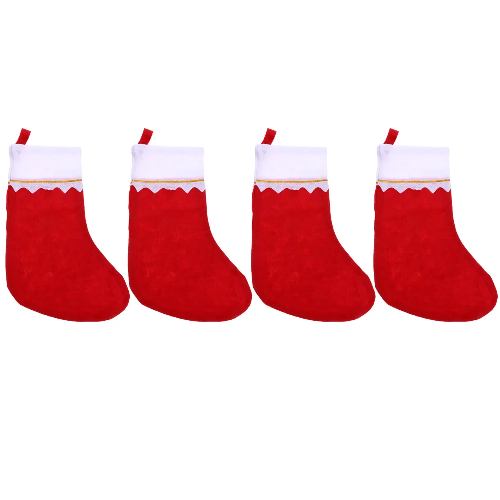 4 Pcs 1 Set Non-woven Fabric Christmas Stockings Festive Carry Bags (Red White)