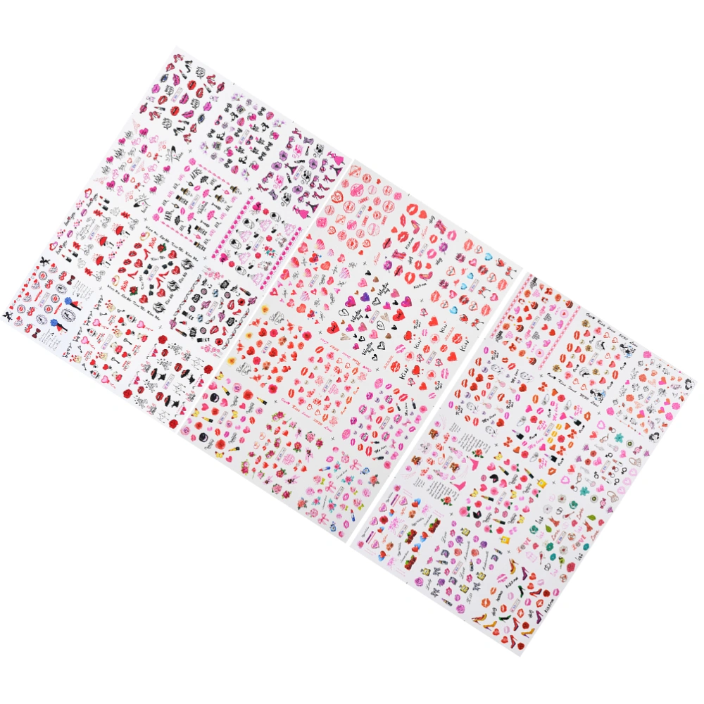 3 Sheets of Nail Art Stickers DIY Manicure Decals Valentine Nail Pasters Nail Salon Supplies