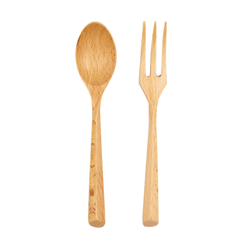 2 Pcs Portable Beech Spoon Fork Set Wooden Western Food Serving Spoon Fork Smooth Handle Tableware Set