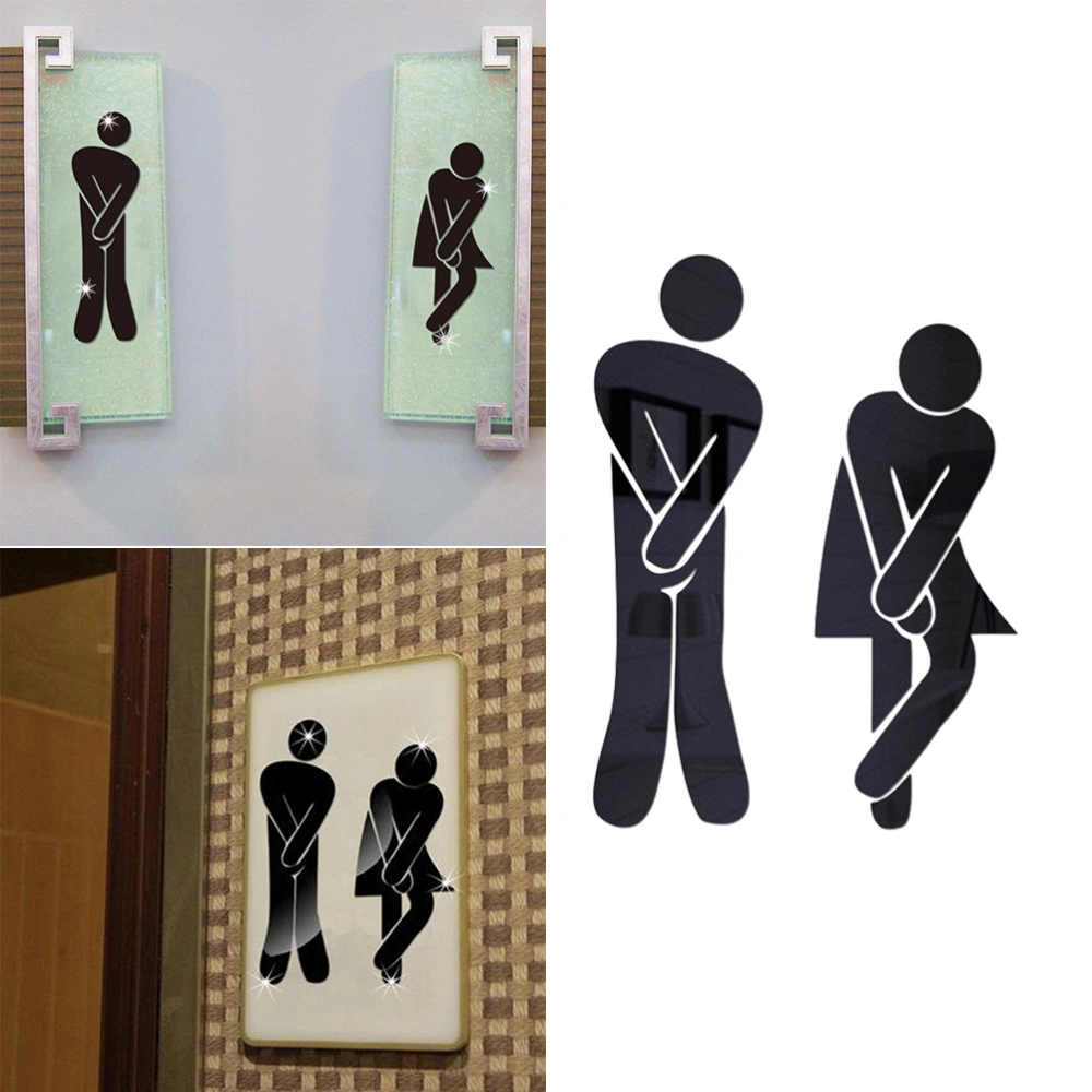 2pcs Toilets WC Male and Female Identity 3D Mirror Wall Stickers for Home Toilets Bathroom Restroom Decor (Black)