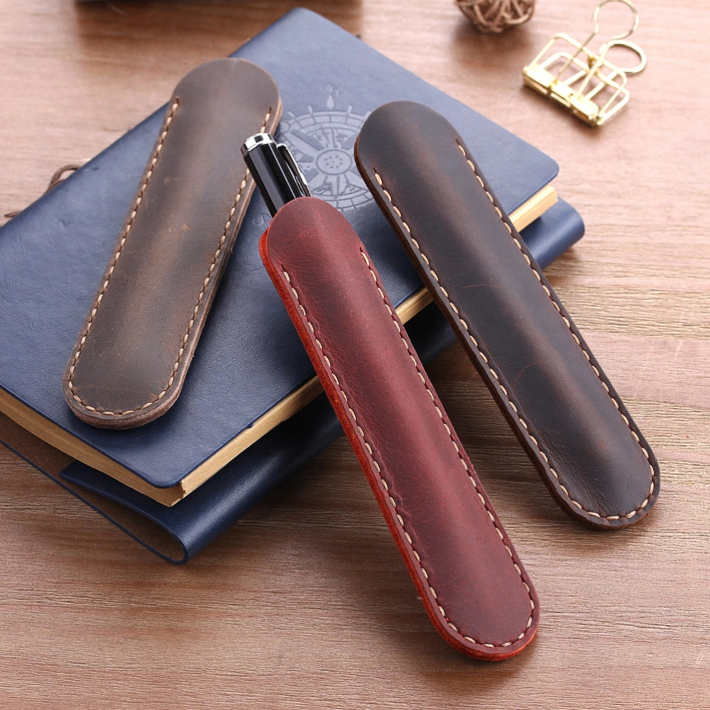 Leather Pen Case Holder Handmade Fountain Multi Pens Pouch Leather Pen Protective Sleeve Cover (Coffee)