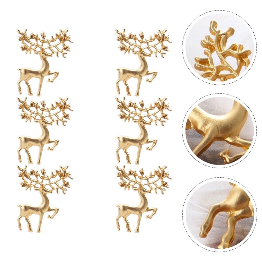 6Pcs Christmas Elk Shaped Brooches Fashionable Breastpins Retro Corsages Golden