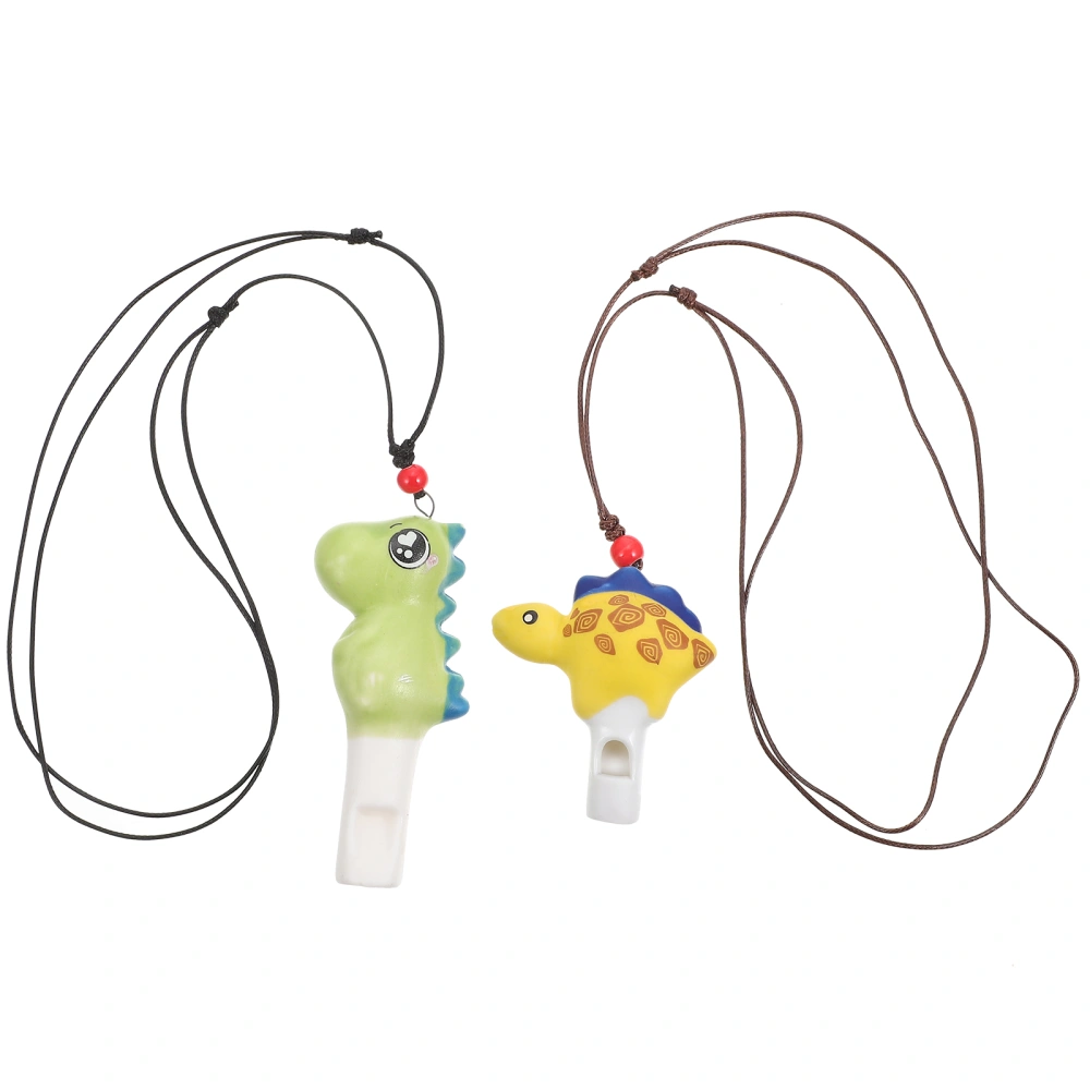 2pcs Ceramic Children Whistle Adorable Dinosaurs Cartoon Whistle for Souvenir