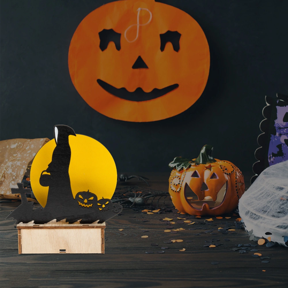 Halloween Themed Wood Crafts Wood Lamp Hollow Night Lamp Home Decoration