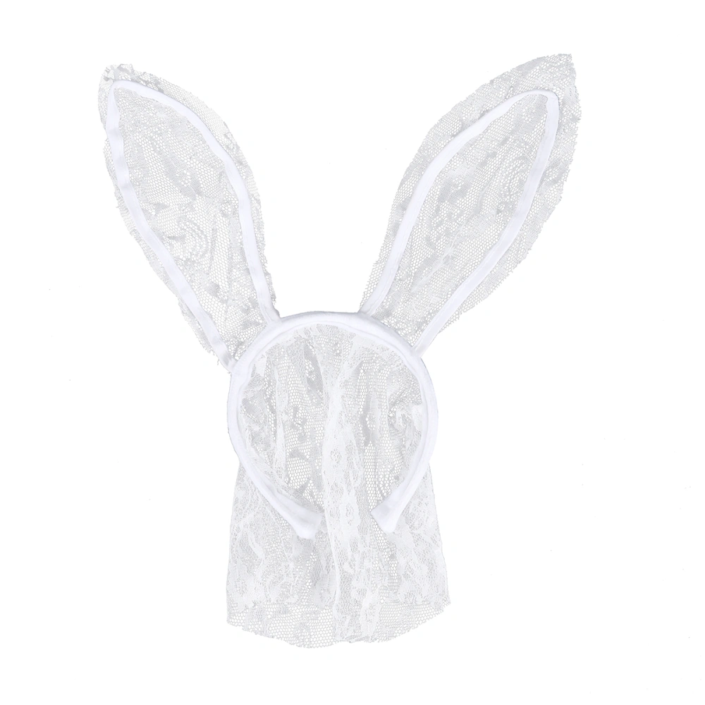 Masquerade Sexy Rabbit Ears Headband Face Veil Mask Costume Ball Fancy Dress Lace Veil Women Mask Hairband For Carnival Masquerade Party Belly Dance Latin Dance Performance (White)