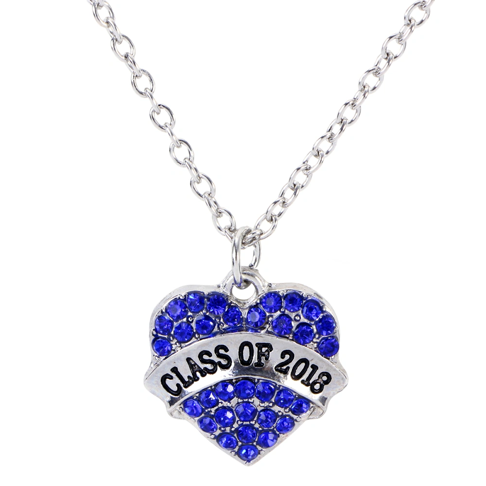 Class of 2021 Graduation Crystal Heart Silver Chain Necklace Jewelry Senior Gift (Blue)