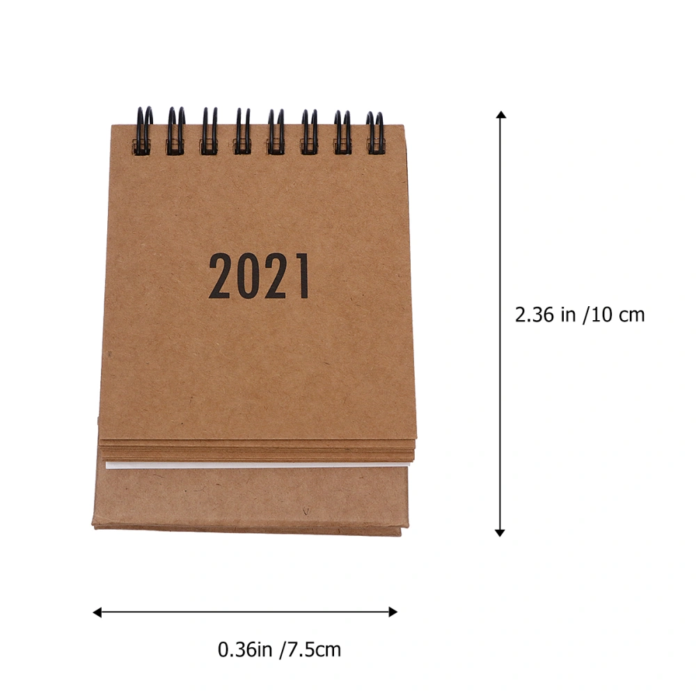 Mini 2021 Desktop Calendar Foldable Coil Calendar Home Office School Desk Decoration Memo Gifts (Kraft Paper Color)