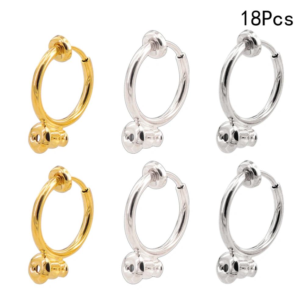 18pcs Non Piercing Earrings Ear Hook Material Ear Clips Earrings Accessories Ear Hook Jewelry Tools (6pcs Gold and Siver and Steel Color Respectively)