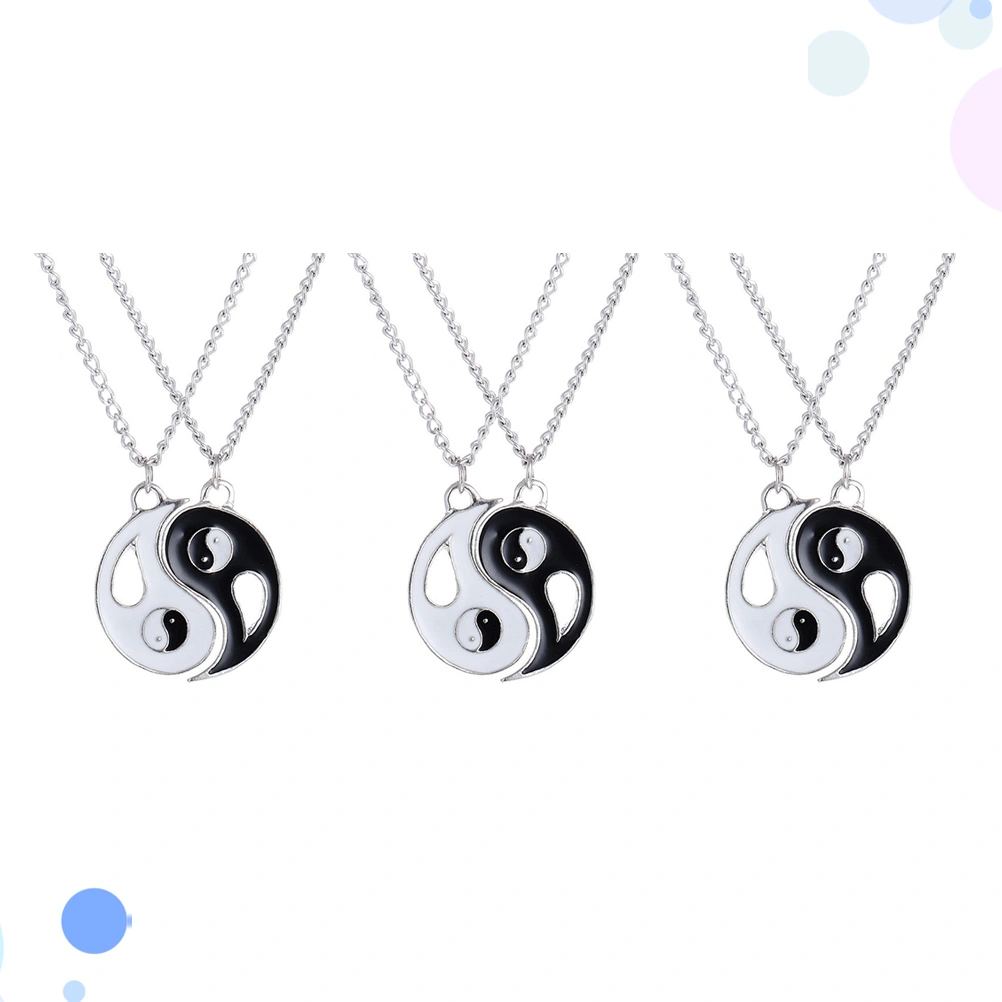 3Pairs Best Friend Necklace Chinese Style Bagua Tai Chi Ying Yang Pendant Necklace Present for Friends Couple