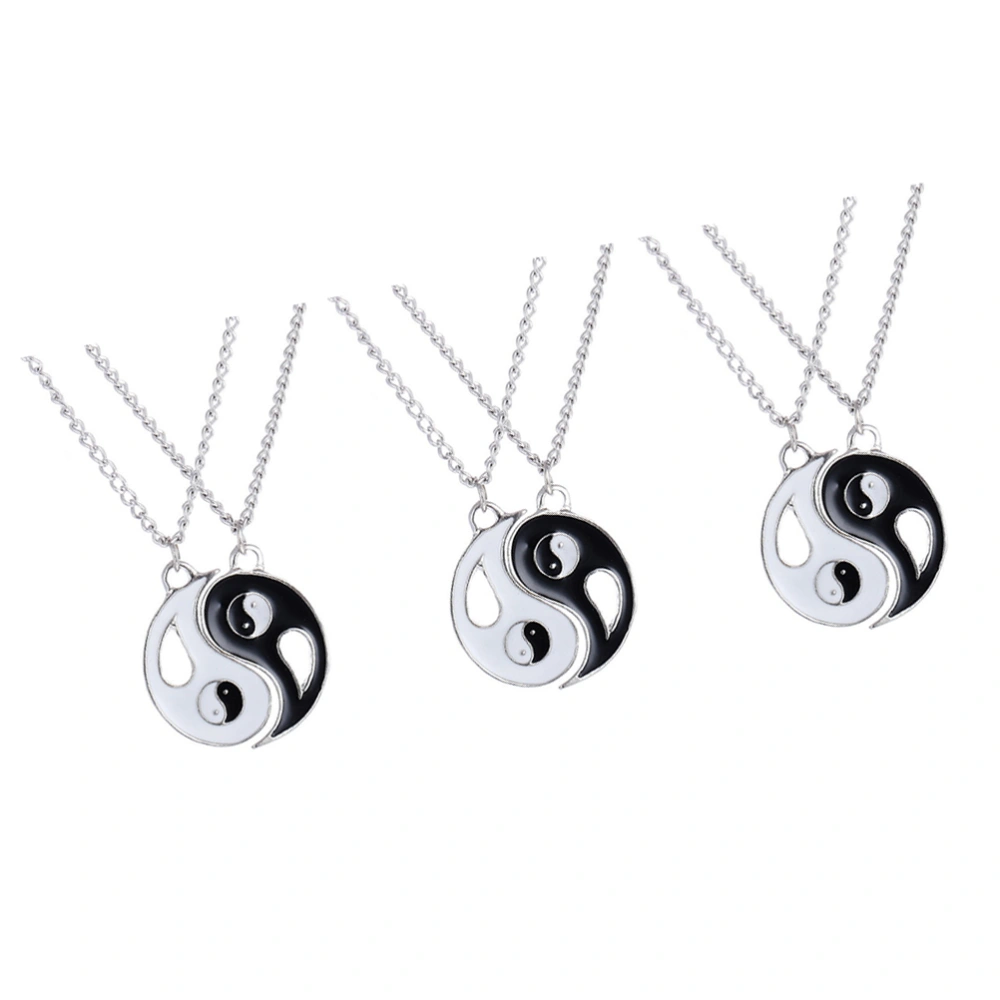 3Pairs Best Friend Necklace Chinese Style Bagua Tai Chi Ying Yang Pendant Necklace Present for Friends Couple